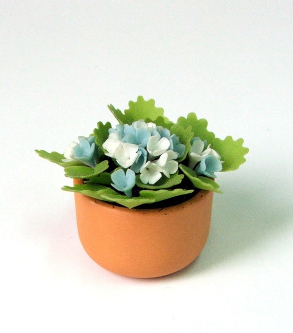 Miniature Polymer Clay Flowers Handmade Blue by Mycraftgarden