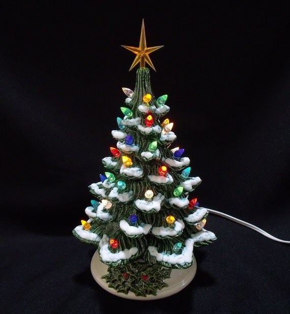 Old Fashioned Ceramic Christmas Tree with Snow 11 Inch