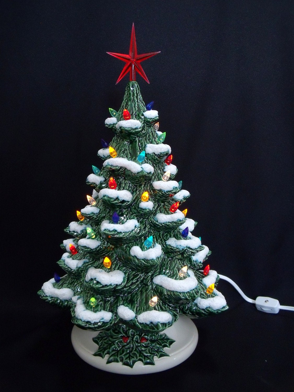 Old Fashioned Ceramic Christmas Tree With Snow By DarkHorseStore