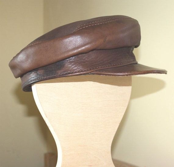 James Dean Biker Style Brown Leather Hat by fcstudiojewelry