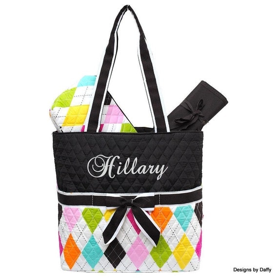 Argyle Pattern Quilted Personalized Diaper Bag Argyle Pattern Quilted Personalized Diaper Bag