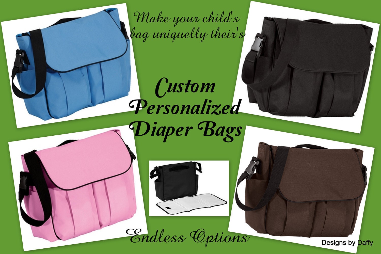 Custom Designed Personalized Diaper Bags by DesignsbyDaffy