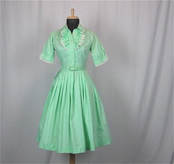 Vintage 50s Mint Green Cotton Dress Sz S by FireflyVintage on Etsy