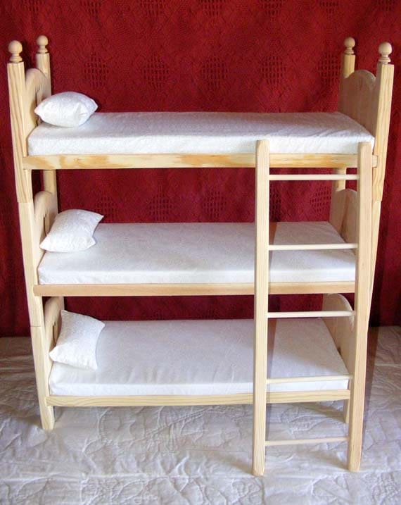 Triple Doll Bunk Bed Foam Mattresses Pillows and Ladder 18" Doll 