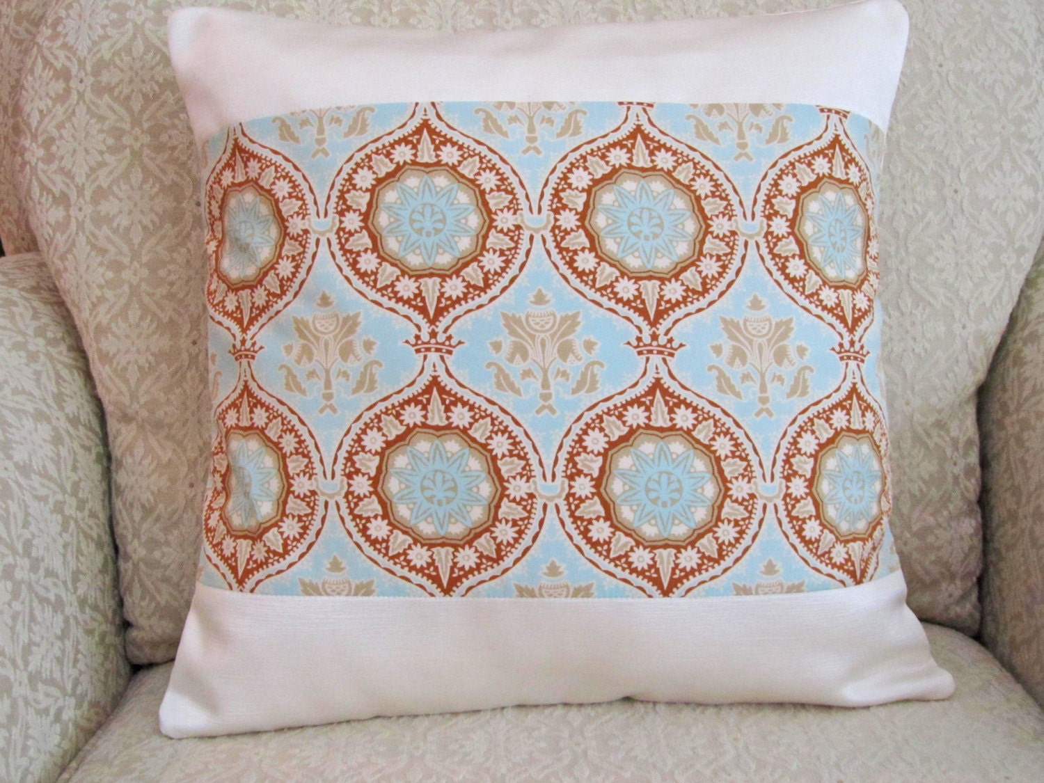 Throw Pillow Cover Decorative Blue Cream by asmushomeinteriors