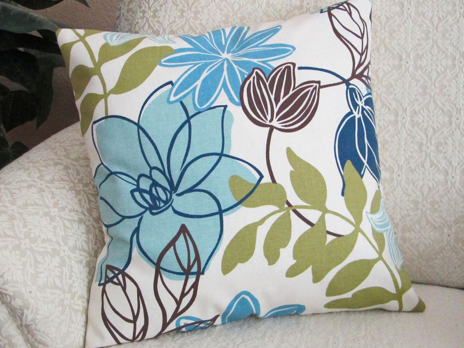 Throw Pillow Cover Decorative Olive Green Blue Brown 18 x 18