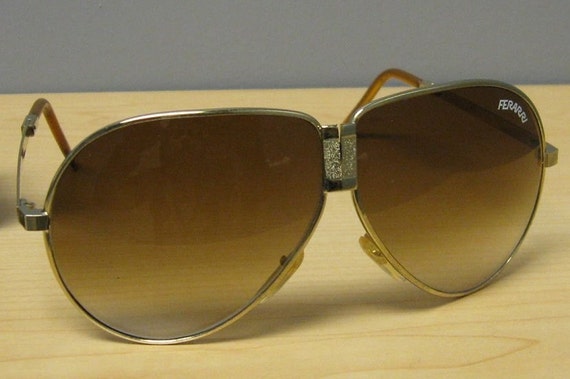 Vintage 80's Gold Tone Collapsible Ferrari Sunglasses with