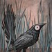 Black Bird, matted original painting by Eden Bachelder, in watercolor, ink, and gouache, raven, crow, corvid