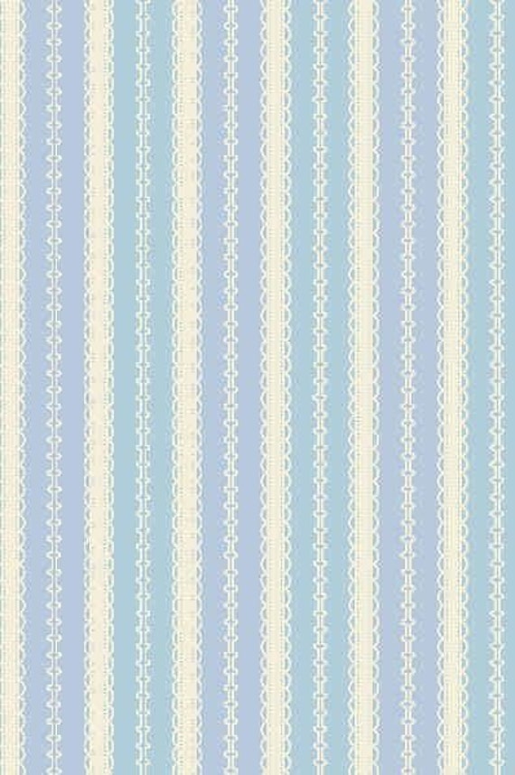 Sale French Farmhouse Fabric in Blue 1/2 Yard Lacey Stripes by