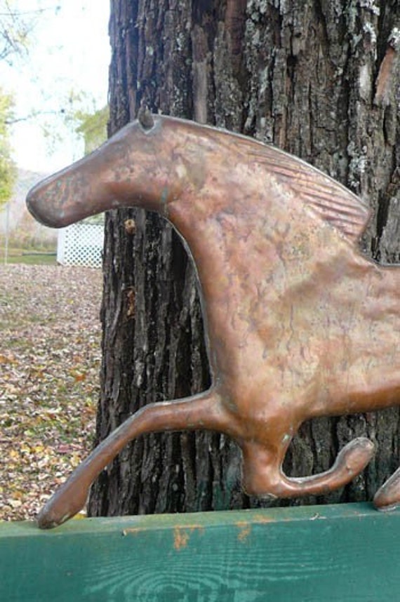 Antique Copper Horse Weathervane Patina Gallop Farm Garden