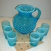 Vintage Fenton Hobnail Aqua Pitchers and Tumblers Glassware Set