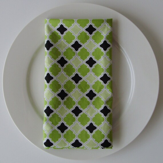 Cloth Napkins Set of 4 Green and Black by vanillawishes on Etsy