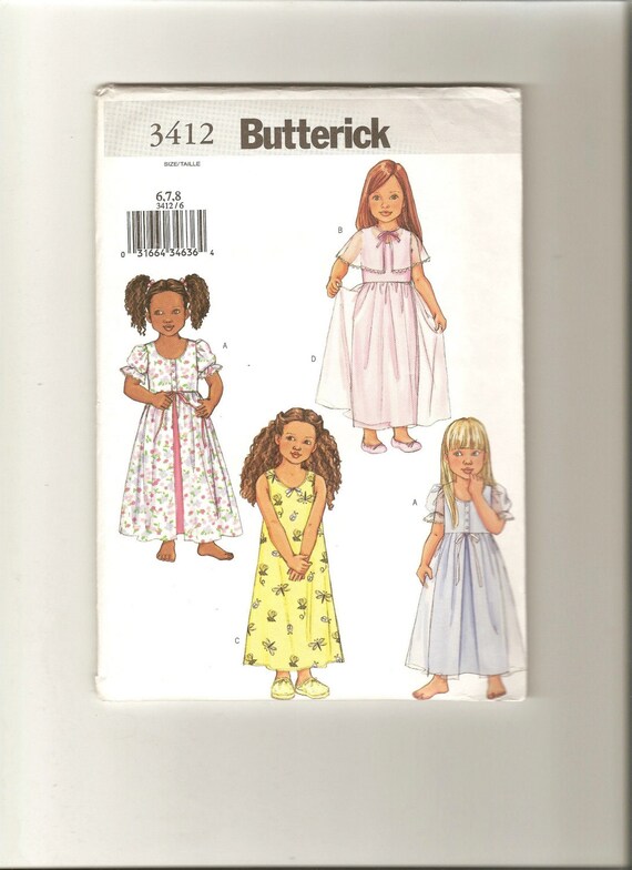 Butterick Children's Sewing Pattern 3412 Size 678 UNCUT