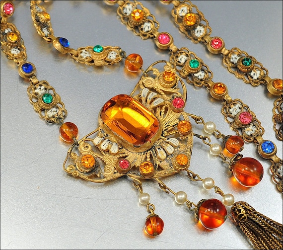 Enamel Glass Czech Art Deco Necklace Art Deco Jewelry Gold