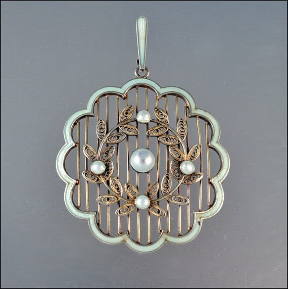 Marius Hammer Victorian Necklace Silver Enamel Norway Vintage