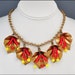 Art Deco Necklace Charm Bib Gold Leaf Glass Brass Vintage 1930s Jewelry