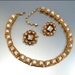Vintage Robert Rhinestone Necklace Earrings Set Gold Filigree Bookchain 1940s Wedding Jewelry