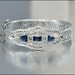 Art Deco Bangle Bracelet Blue Glass Silver Filigree Rhinestone Vintage 1920s Wedding Jewelry