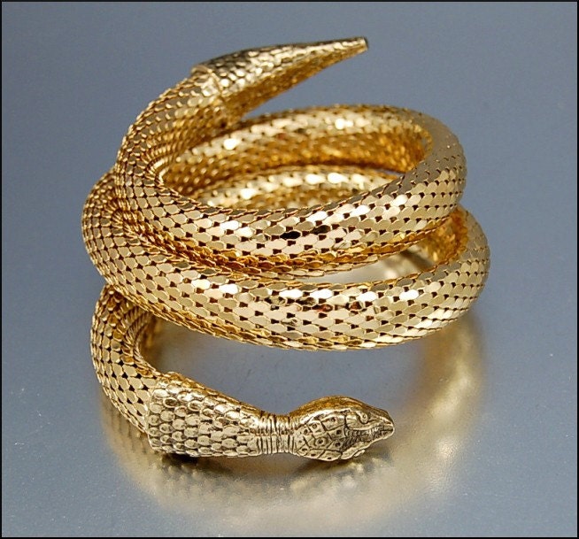 Whiting Davis 3 Coil Gold Mesh Snake Arm Band Bracelet