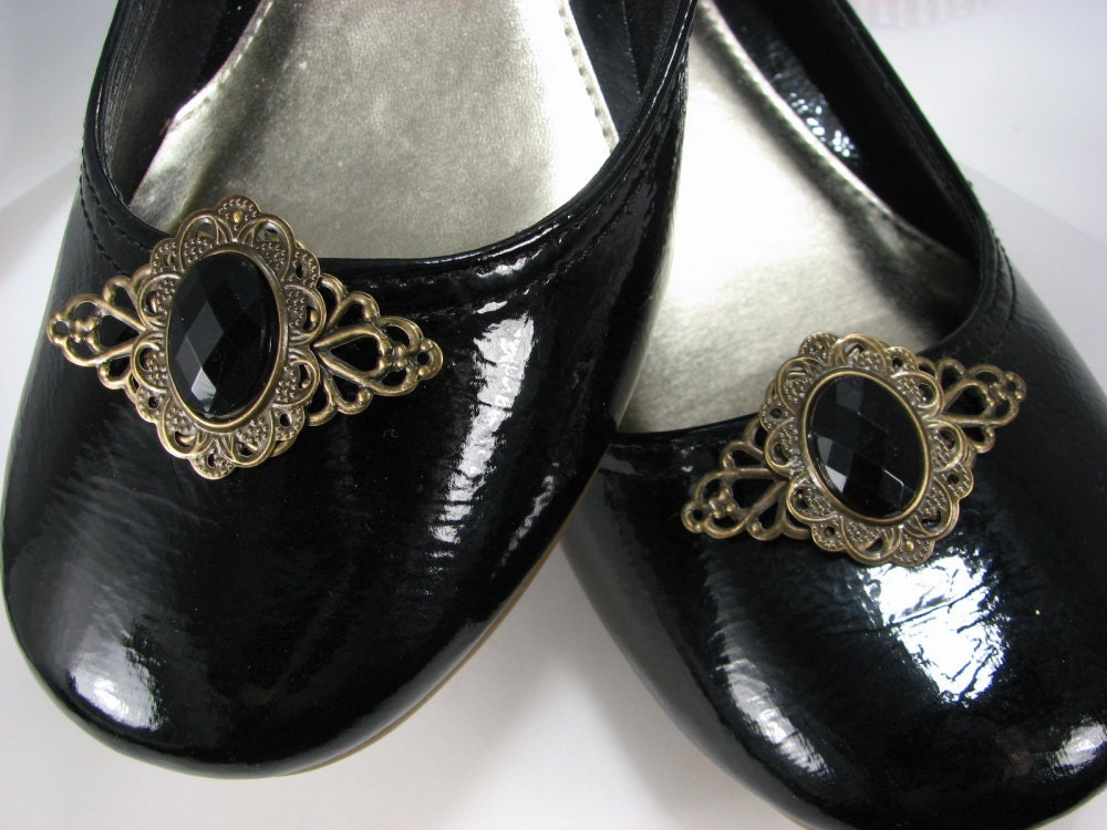 Jet Black Shoe Clips Fancy Filigree Jewelry for your Feet 1