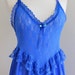 80s Blue Lace Sheer Ruffle Nighty Nightgown Sleepwear Lingerie Bridal Slip . XS . SM . D184