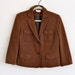 80s Wool Secretary Fitted Cropped Sleeves Menswear Brown Hippie Boho Disco Blazer Jacket . SM . D077