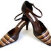 Ann Marino Fine leather Stripe Slingback High Heel Square Toe Pumps Shoes . 6.5 Abox