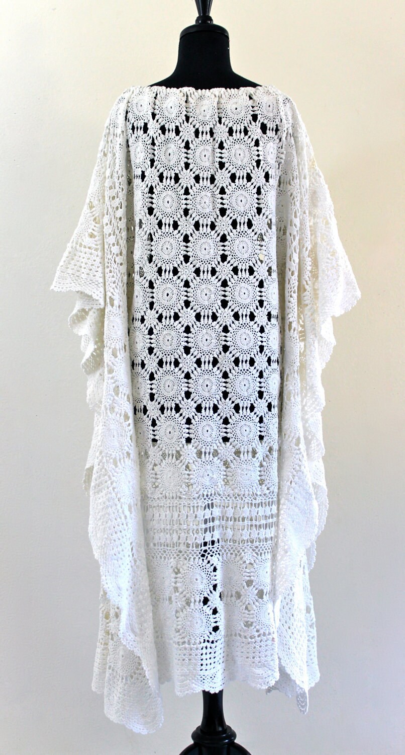 BoHo eTheReaL wHiTe CottoN cRoChet DraPed CafTan KafTan Hippie