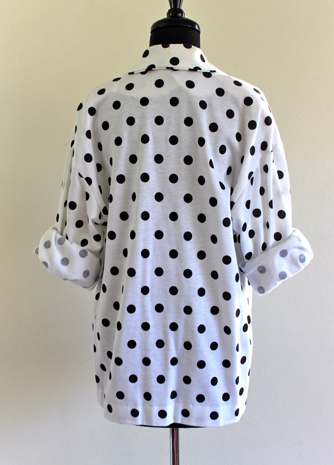 80s Black White Polkadot Long Sleeve Cardigan Retro Secretary