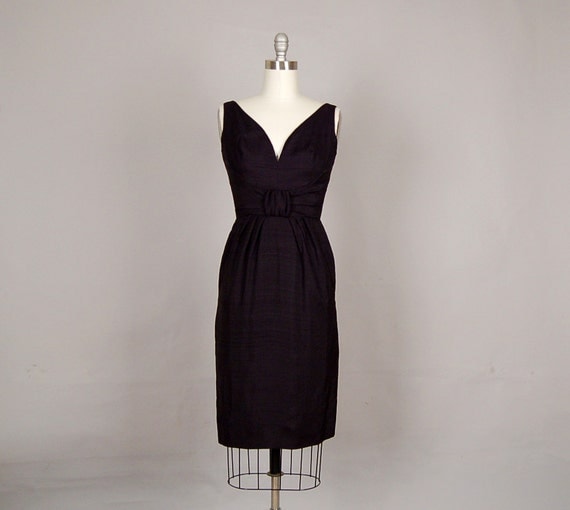 Vintage 1950s Dress 50s Wiggle Dress Black Silk Shantung