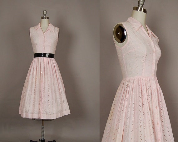 vintage 1950s dress 50s dress full skirt eyelet lace cotton
