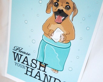 Puggle Wash Your Hands Print - Eco-Friendly 8x10 Size