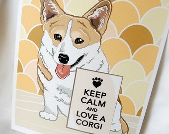 Keep Calm Corgi with Scaled Background - 8x10 Eco-friendly Print