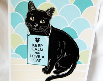 Keep Calm Black Cat with Scaled Background - 8x10 Eco-friendly Print