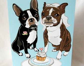 Wedding Boston Terriers - Greeting Card