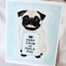 Smiling Pug on Starry Blue Background - Eco-friendly 8x10 Print
