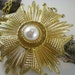 Vintage Necklace Huge Sunburst Gold Tone With Pearl Cabochon Pendant On Chain