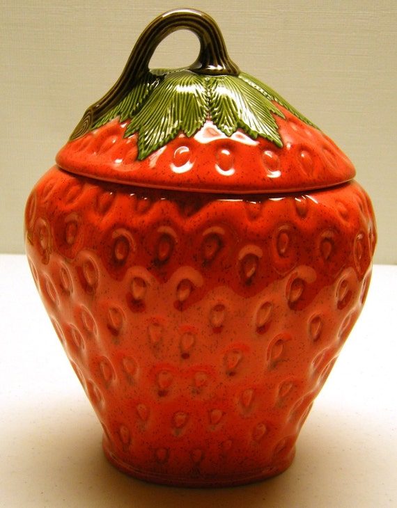 Strawberry Cookie Jar vintage 9.5 inches tall ceramic