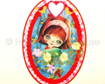 Girl iron-on transfer, iron on applique, kids applique, kids iron on, iron on patch, Girl applique, Girl iron on patch, Big eyed girl XL