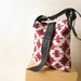 Recycled Black Leather Handbag - Bold Southwestern Red and Cream Fabric