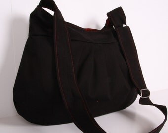 Everyday bag , Tote bag ,Handbag ,Shoulder Bag, Adjustable strap, Black Cotton and Burgundy lining