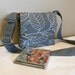 Messenger bag ,cross-body ,mini,small, Gray canvas with leaves ,adjustable strap