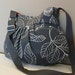 Everyday bag ,Pleated Bag, Shoulder bag , Adjustable strap, Grey Canvas with leaves, cross body