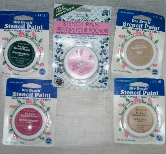 Stencil Paint Lot 5 New Gold Ecru Pink Green Burgundy