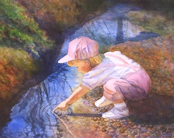 Childrens Art Watercolor Painting Print by Cathy Hillegas, 8x10, watercolor print, nursery art, paintings of children, watercolor children