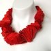 red ruffled necklace, fashion statement necklace, avant garde jewelry designed by frankideas, bright color, bright jewelry