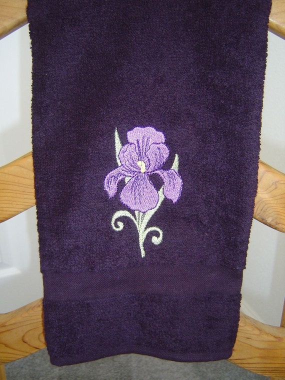 DARK PURPLE HAND TOWEL With Embroidered PURPLE IRIS   Il 570xN.108670979 