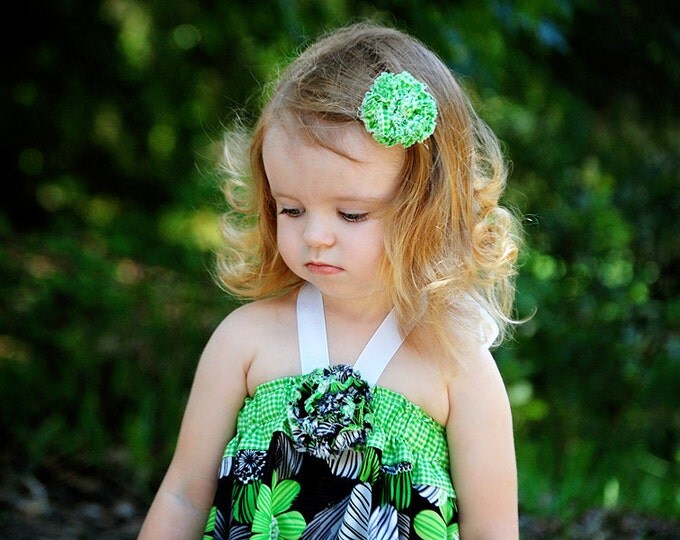 Little Girls Summer Dress - Baby Clothes - Toddler - Floral Cotton Halter Dress - Boutique Kids Outfit - Green - sizes 3 months to 5 years