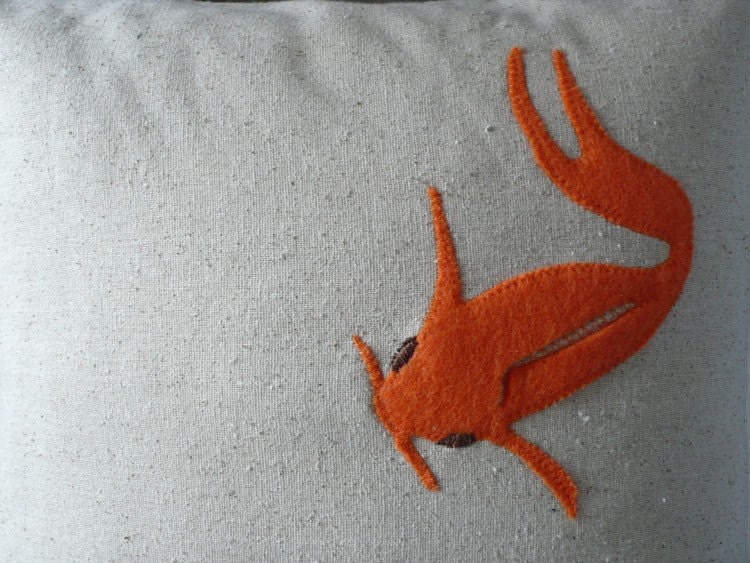 Orange appliqued baby Koi fish design pillow / cushion cover