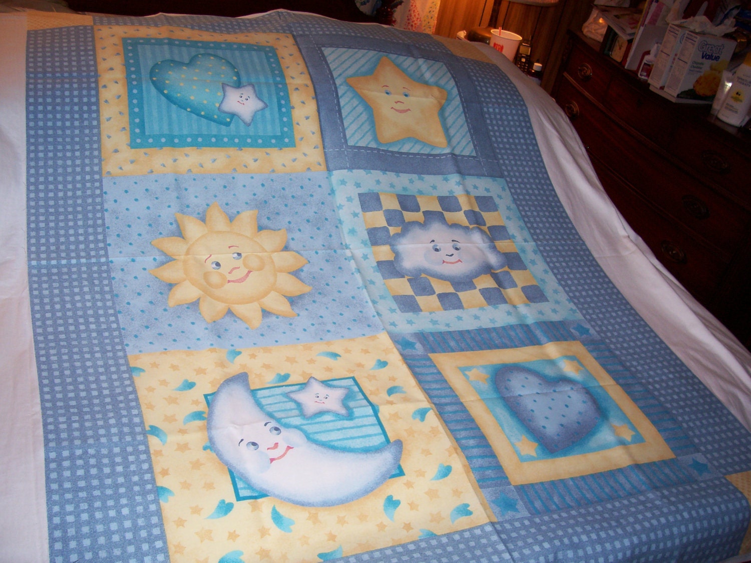 baby-good-night-moon-and-stars-baby-quilt-fabric-panel-new